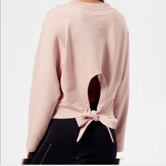 VARLEY L Light Pink Weymouth Tie Open Back Crewneck Pullover Sweater Terry Knit - Picture 4 of 16